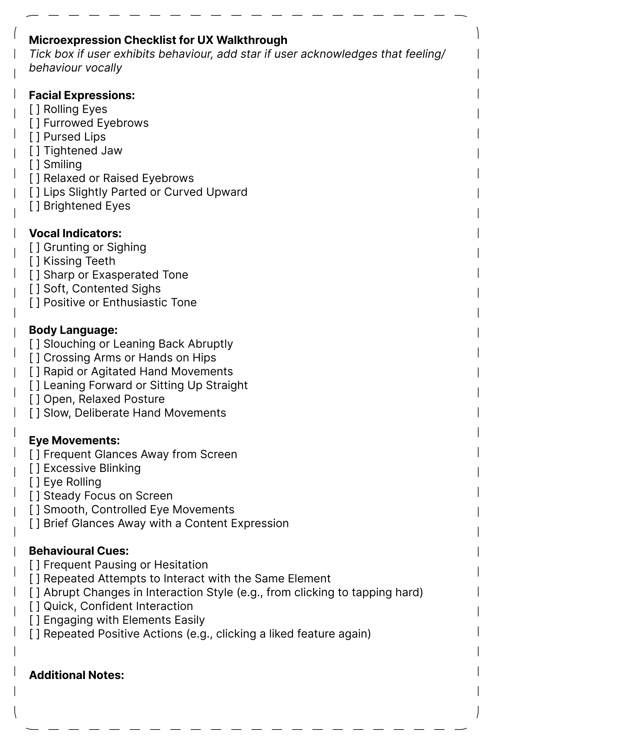 Microexpression Checklist